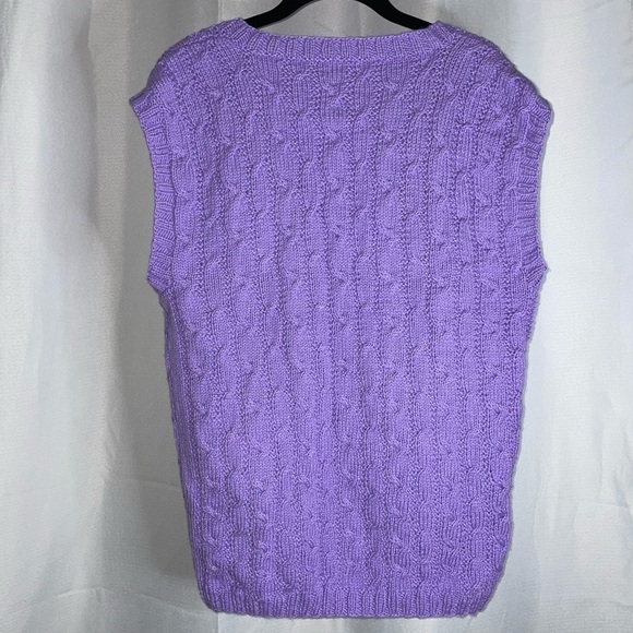Handmade Cable Knit Sweater Vest Sleeveless V-Neck Overlap/Cross Detailed top - Picture 5 of 9